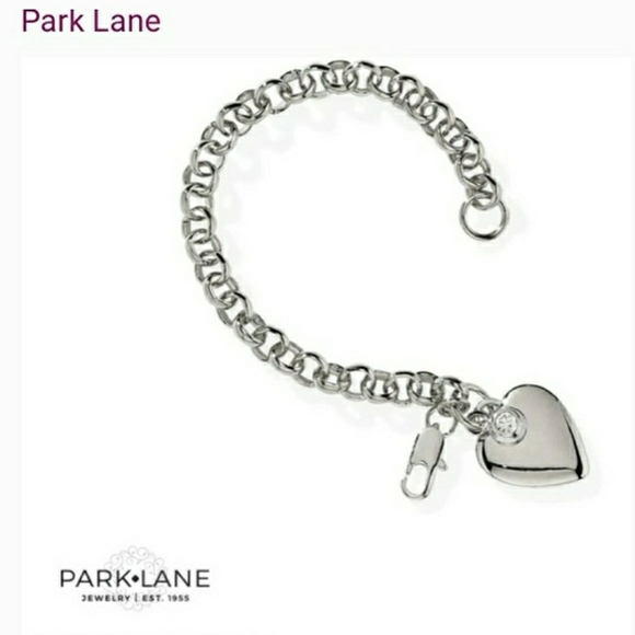 NIB! Park Lane Silver Heart Chain Link Charm Bracelet - Picture 2 of 5